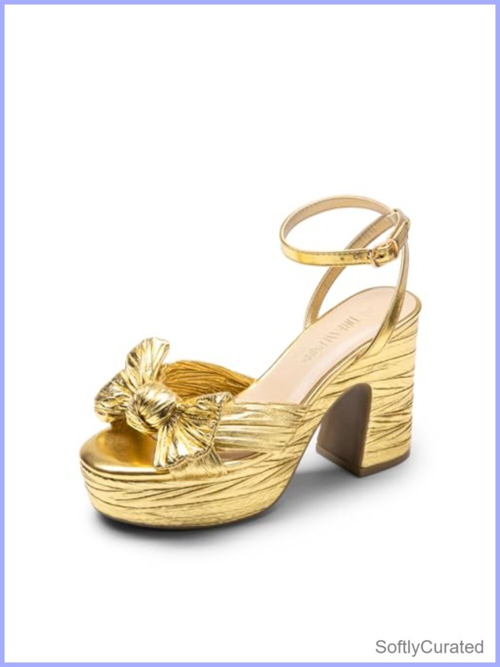 Chunky Platform Heeled Sandals Pleated Bow Ankle Strap Open Toe Dress